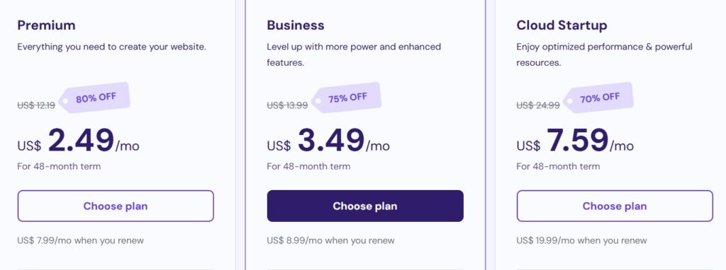 Bluehost vs Hostinger: Hostinger Pricing